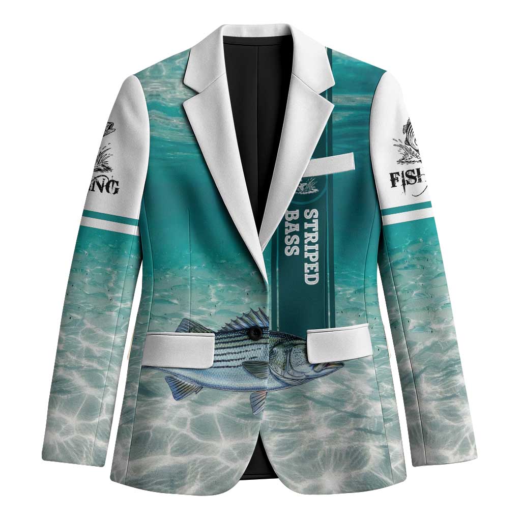 Striped Bass Fishing Blazer with Underwater Ocean Scene and Teal Water Pattern - Wonder Print Shop