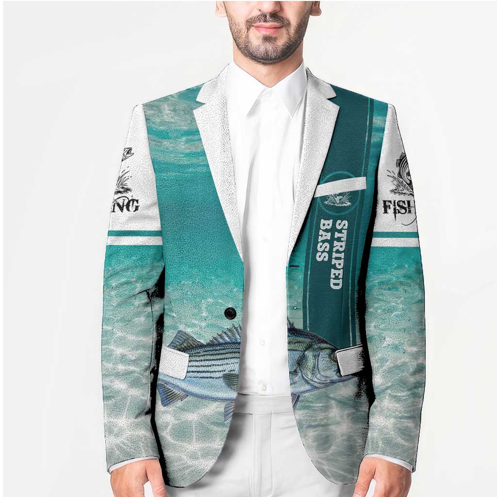 Striped Bass Fishing Blazer with Underwater Ocean Scene and Teal Water Pattern - Wonder Print Shop