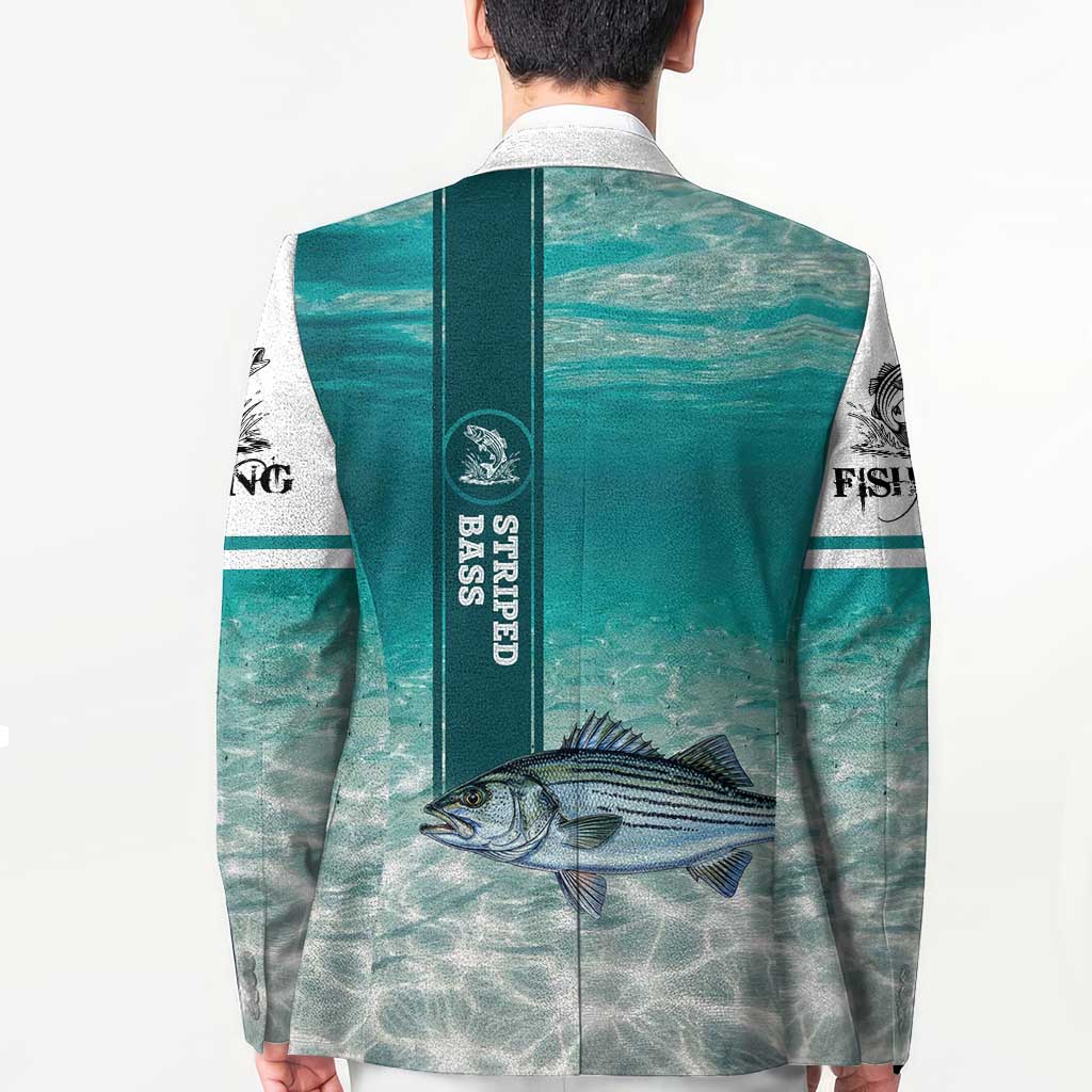 Striped Bass Fishing Blazer with Underwater Ocean Scene and Teal Water Pattern - Wonder Print Shop