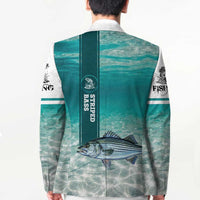 Striped Bass Fishing Blazer with Underwater Ocean Scene and Teal Water Pattern - Wonder Print Shop