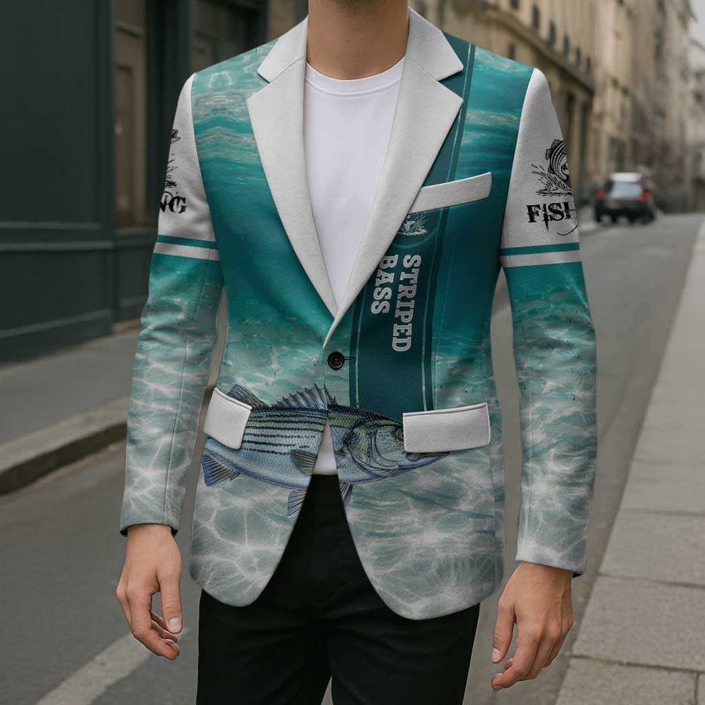 Striped Bass Fishing Blazer with Underwater Ocean Scene and Teal Water Pattern - Wonder Print Shop