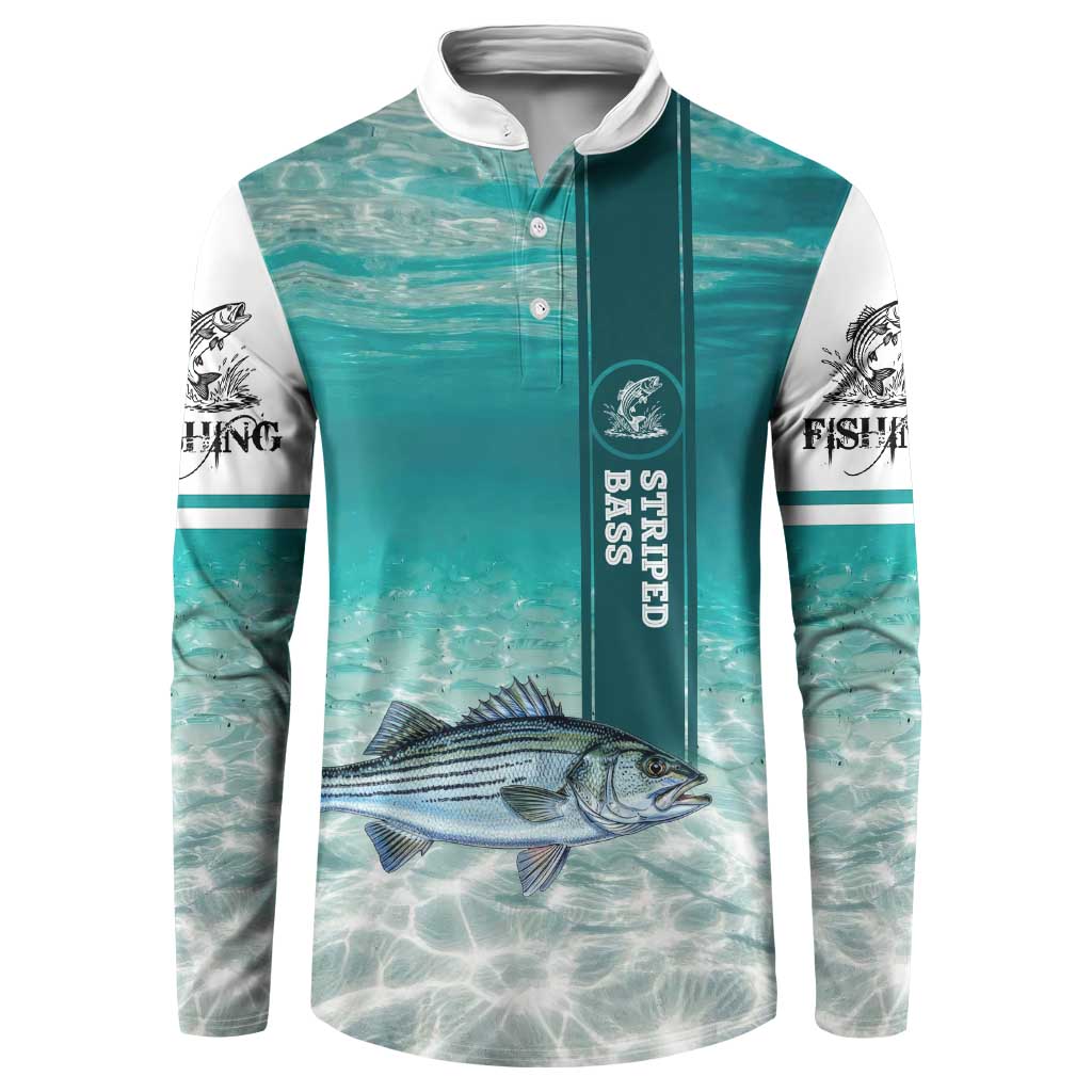 Striped Bass Fishing Button Sweatshirt with Underwater Ocean Scene and Teal Water Pattern - Wonder Print Shop