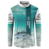 Striped Bass Fishing Button Sweatshirt with Underwater Ocean Scene and Teal Water Pattern - Wonder Print Shop