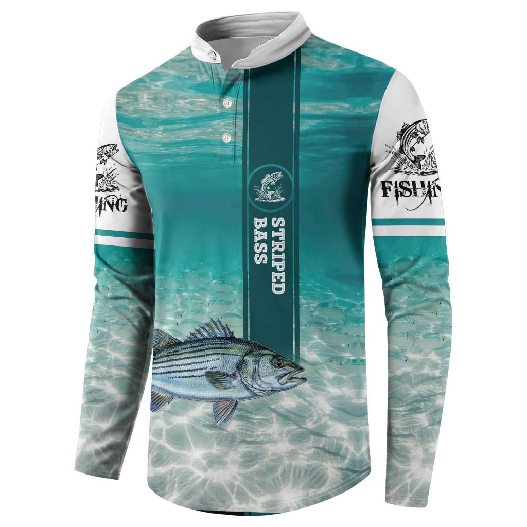 Striped Bass Fishing Button Sweatshirt with Underwater Ocean Scene and Teal Water Pattern - Wonder Print Shop