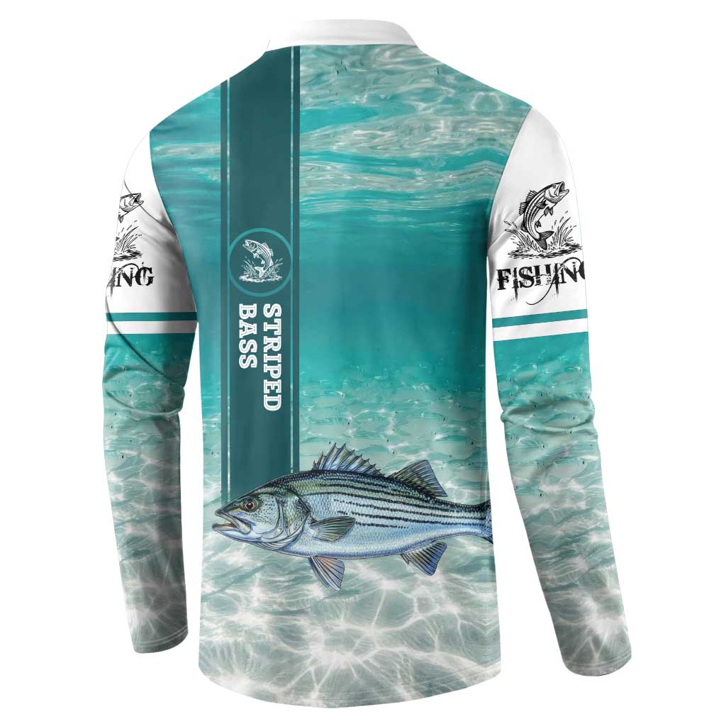 Striped Bass Fishing Button Sweatshirt with Underwater Ocean Scene and Teal Water Pattern - Wonder Print Shop