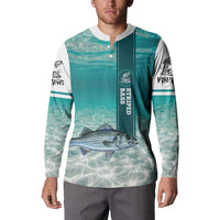 Striped Bass Fishing Button Sweatshirt with Underwater Ocean Scene and Teal Water Pattern - Wonder Print Shop
