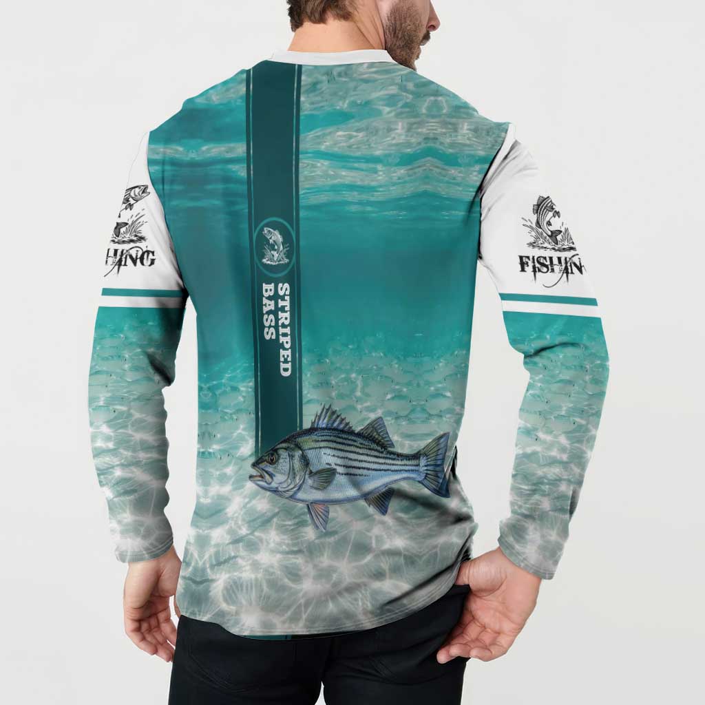 Striped Bass Fishing Button Sweatshirt with Underwater Ocean Scene and Teal Water Pattern - Wonder Print Shop