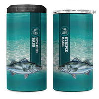 Striped Bass Fishing 4 in 1 Can Cooler Tumbler with Underwater Ocean Scene and Teal Water Pattern - Wonder Print Shop