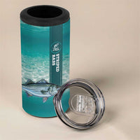 Striped Bass Fishing 4 in 1 Can Cooler Tumbler with Underwater Ocean Scene and Teal Water Pattern - Wonder Print Shop
