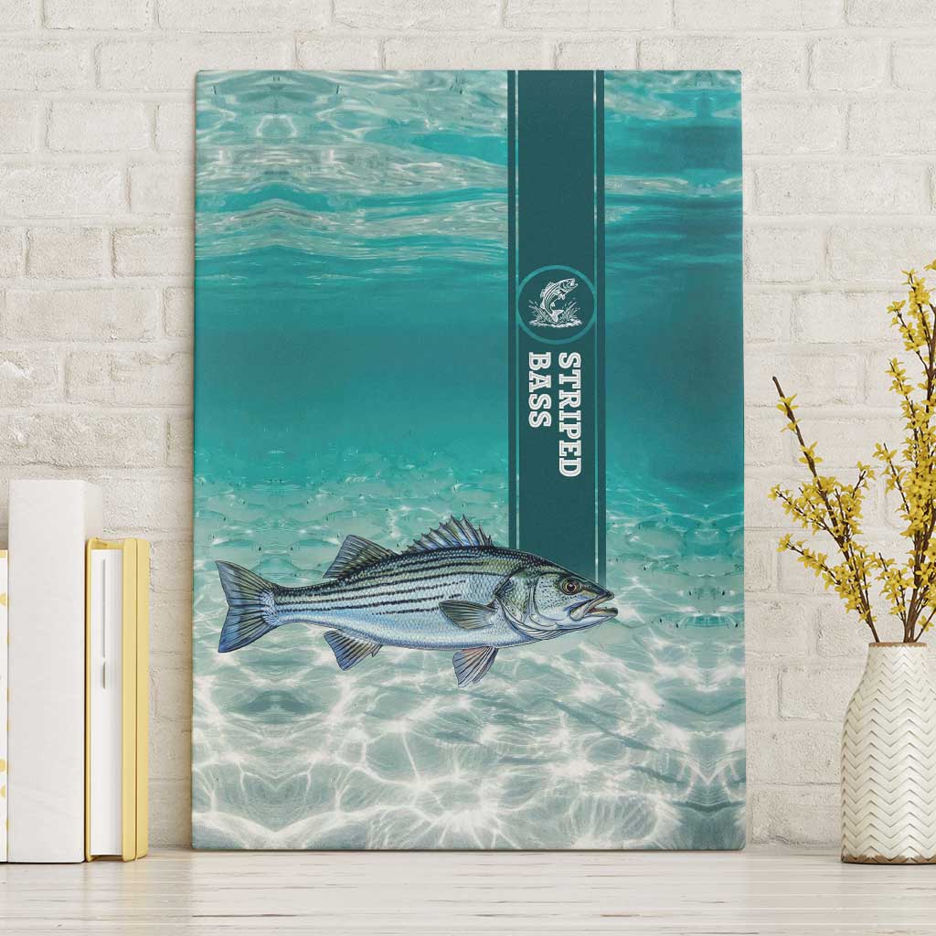 Striped Bass Fishing Canvas Wall Art with Underwater Ocean Scene and Teal Water Pattern - Wonder Print Shop