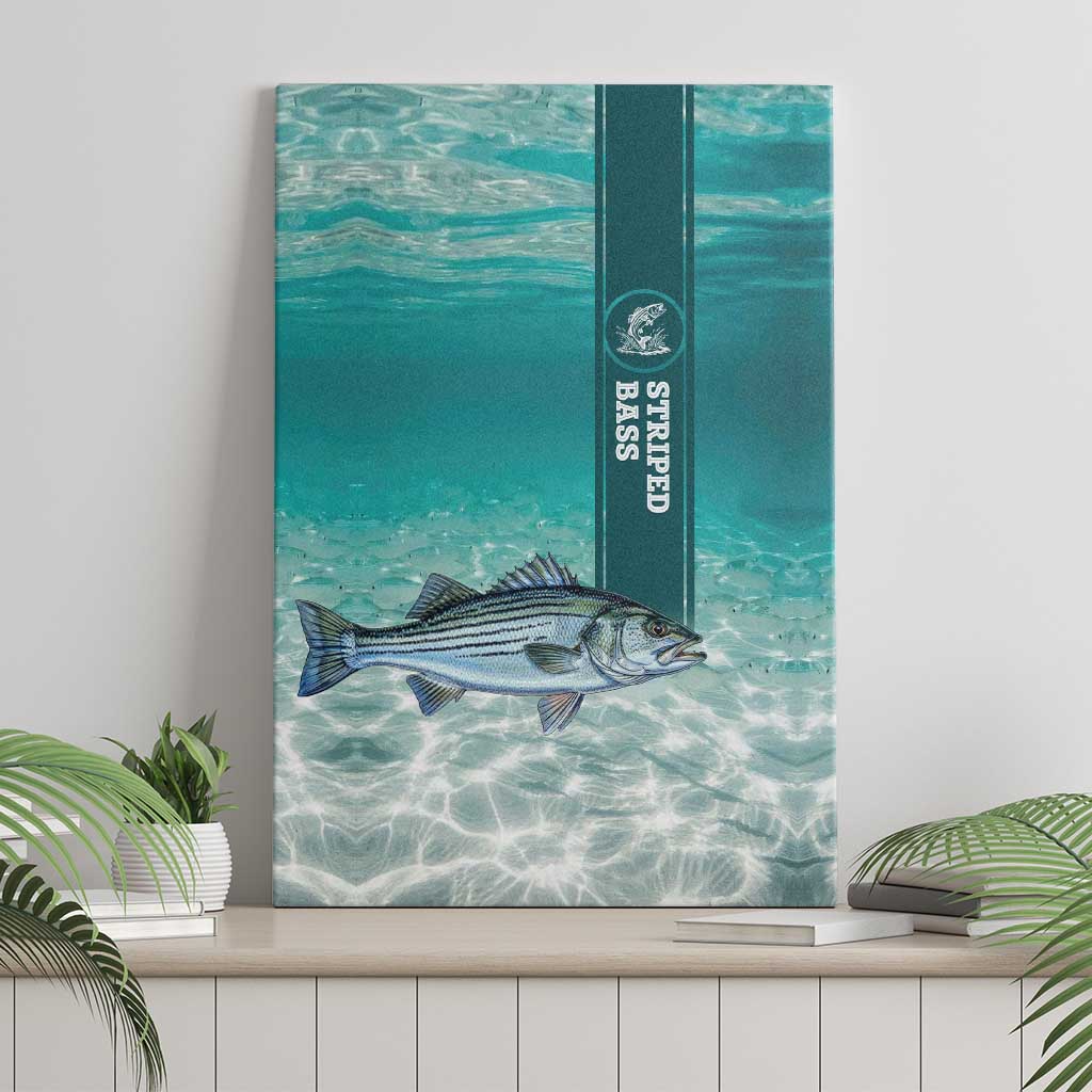Striped Bass Fishing Canvas Wall Art with Underwater Ocean Scene and Teal Water Pattern - Wonder Print Shop