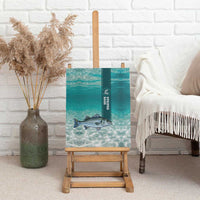 Striped Bass Fishing Canvas Wall Art with Underwater Ocean Scene and Teal Water Pattern - Wonder Print Shop
