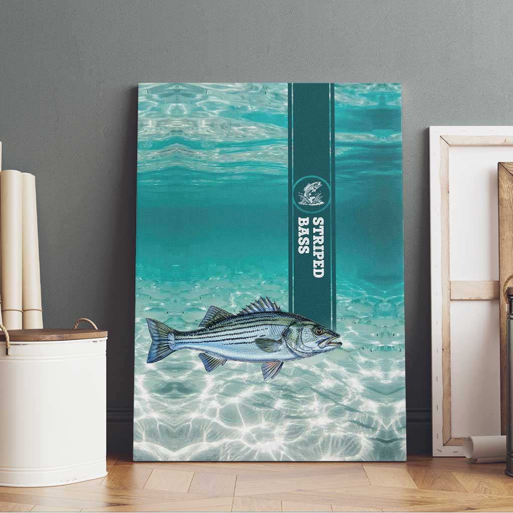Striped Bass Fishing Canvas Wall Art with Underwater Ocean Scene and Teal Water Pattern - Wonder Print Shop