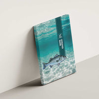 Striped Bass Fishing Canvas Wall Art with Underwater Ocean Scene and Teal Water Pattern - Wonder Print Shop