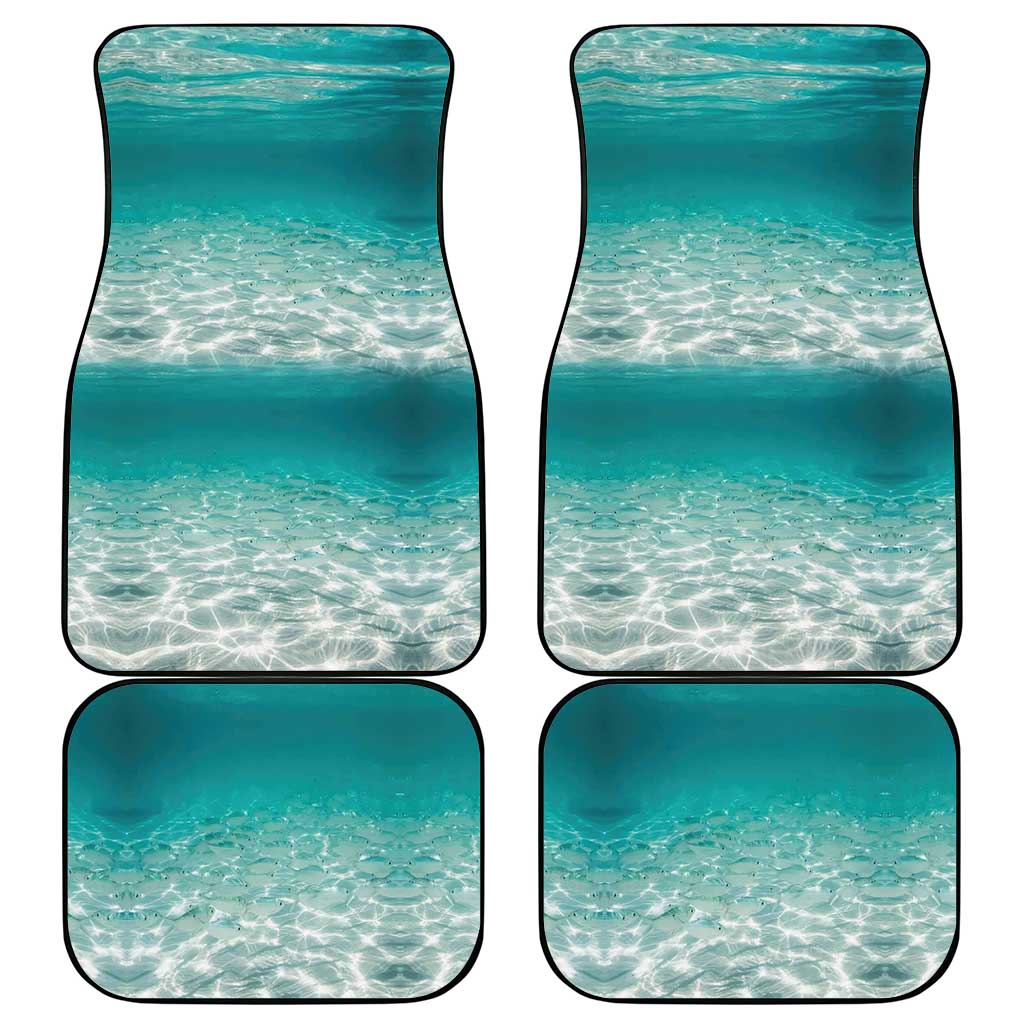 Striped Bass Fishing Car Mats with Underwater Ocean Scene and Teal Water Pattern - Wonder Print Shop
