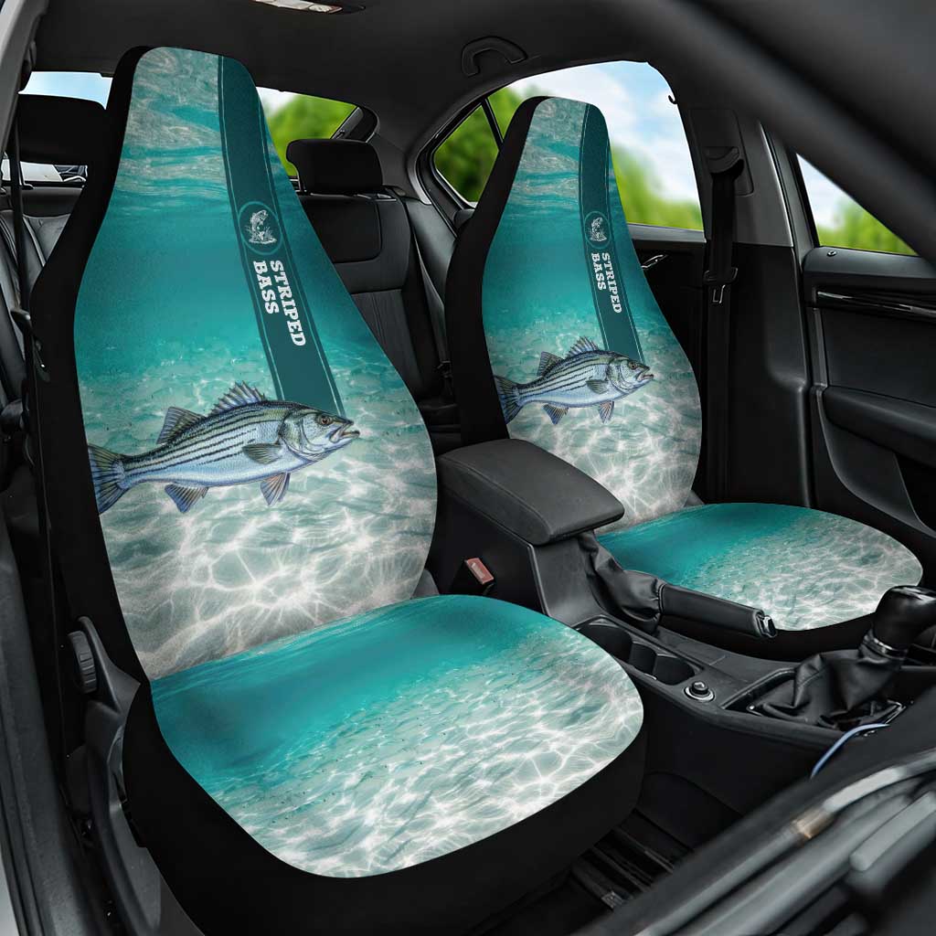 Striped Bass Fishing Car Seat Cover with Underwater Ocean Scene and Teal Water Pattern - Wonder Print Shop
