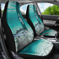 Striped Bass Fishing Car Seat Cover with Underwater Ocean Scene and Teal Water Pattern - Wonder Print Shop