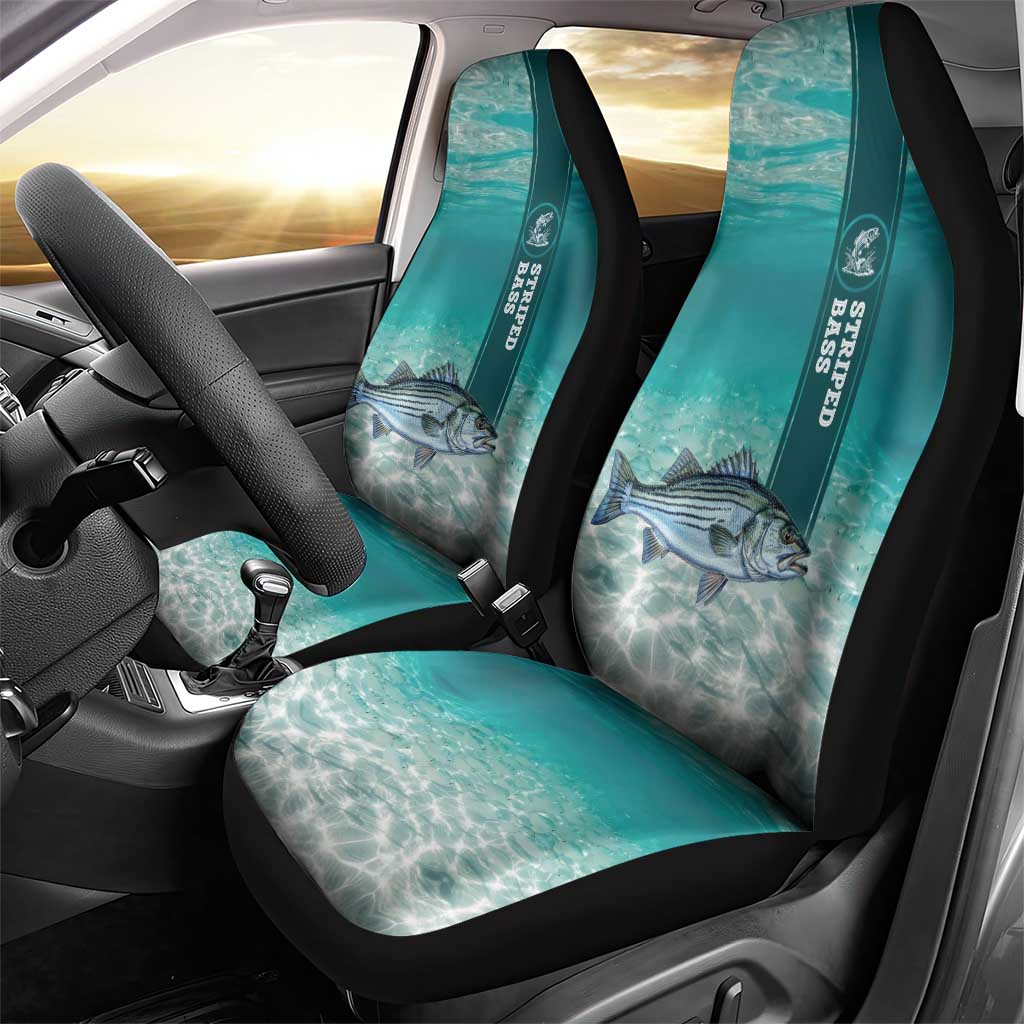 Striped Bass Fishing Car Seat Cover with Underwater Ocean Scene and Teal Water Pattern - Wonder Print Shop