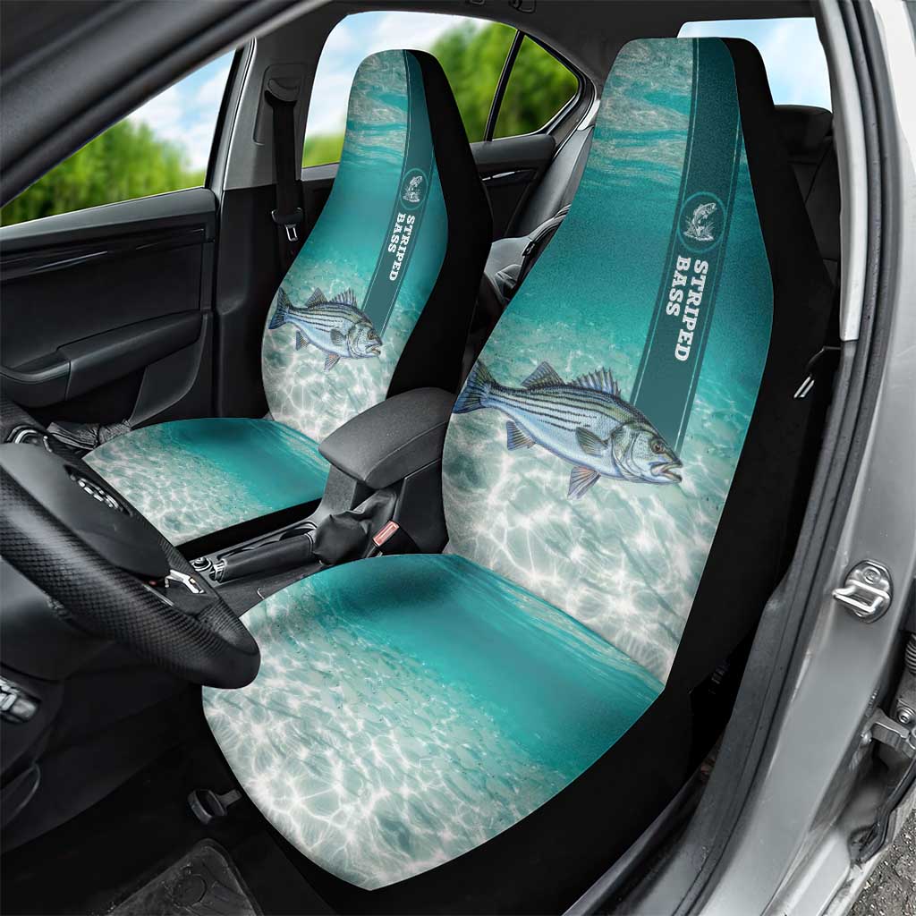 Striped Bass Fishing Car Seat Cover with Underwater Ocean Scene and Teal Water Pattern - Wonder Print Shop