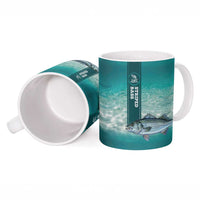 Striped Bass Fishing Ceramic Mug with Underwater Ocean Scene and Teal Water Pattern - Wonder Print Shop