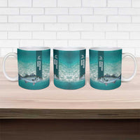 Striped Bass Fishing Ceramic Mug with Underwater Ocean Scene and Teal Water Pattern - Wonder Print Shop