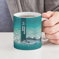 Striped Bass Fishing Ceramic Mug with Underwater Ocean Scene and Teal Water Pattern - Wonder Print Shop