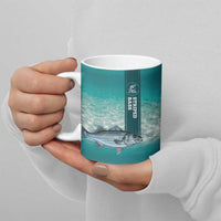 Striped Bass Fishing Ceramic Mug with Underwater Ocean Scene and Teal Water Pattern - Wonder Print Shop