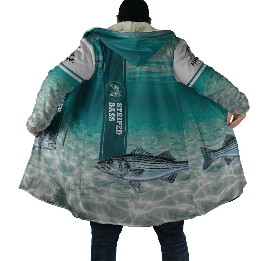 Striped Bass Fishing Cloak with Underwater Ocean Scene and Teal Water Pattern - Wonder Print Shop