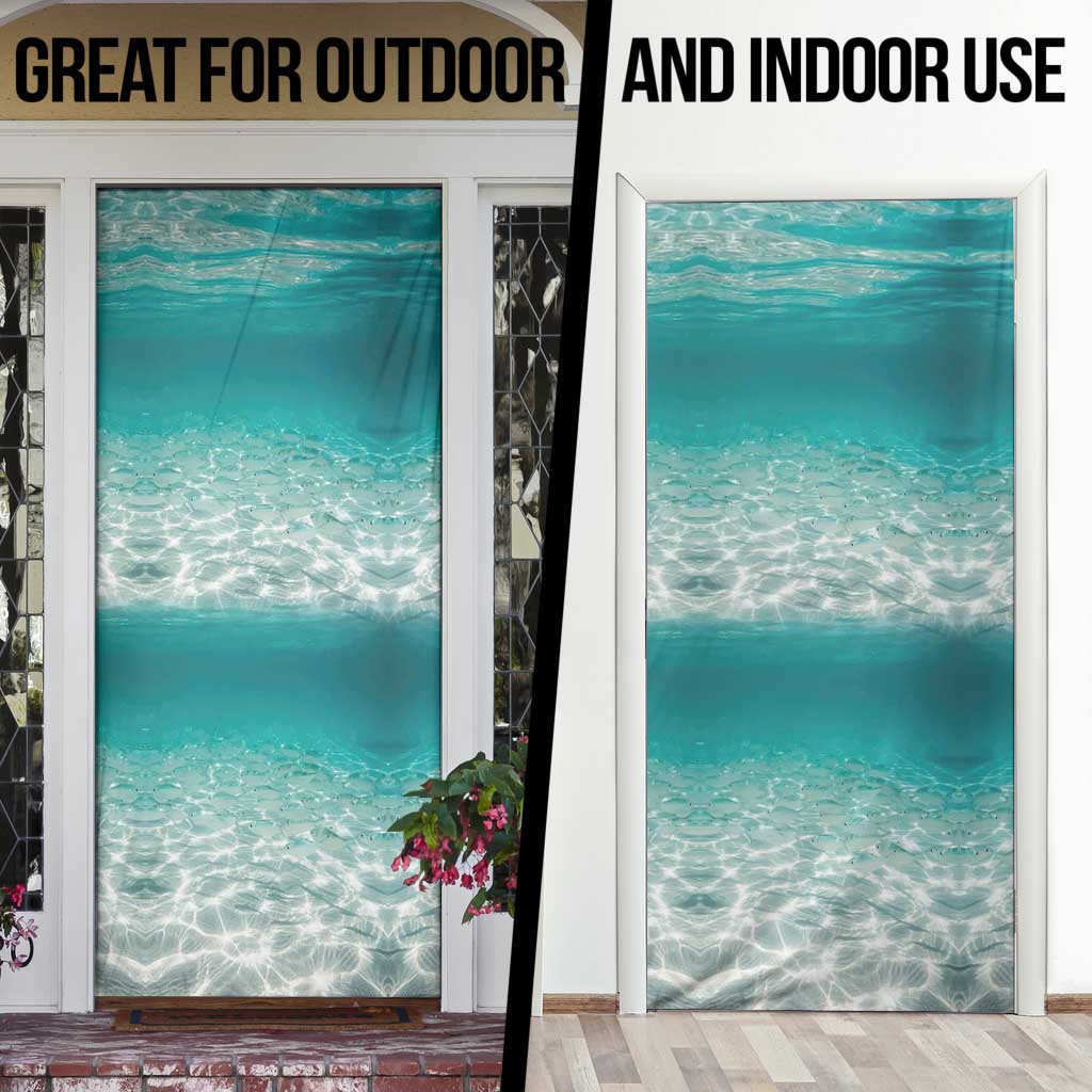Striped Bass Fishing Door Cover with Underwater Ocean Scene and Teal Water Pattern - Wonder Print Shop
