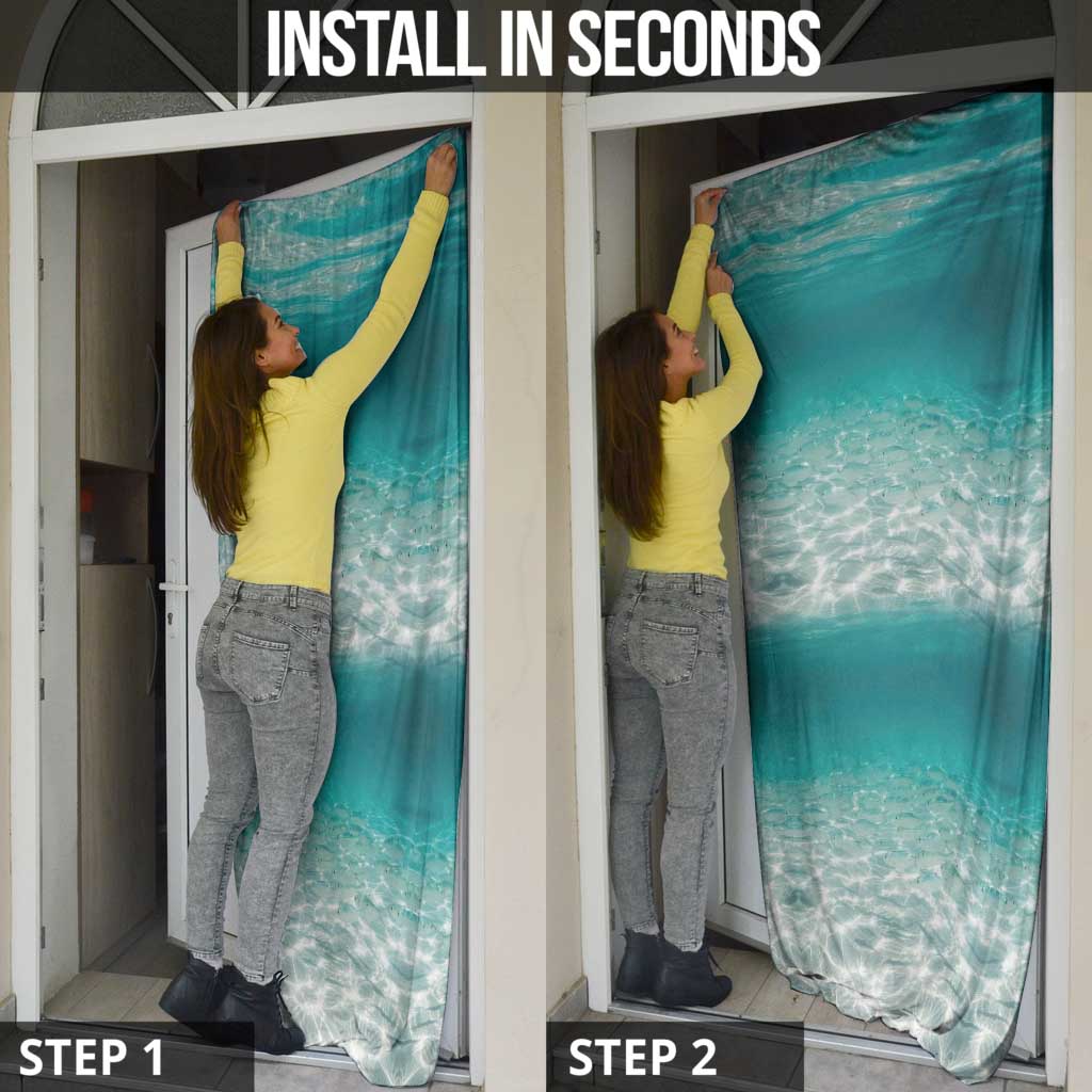 Striped Bass Fishing Door Cover with Underwater Ocean Scene and Teal Water Pattern - Wonder Print Shop