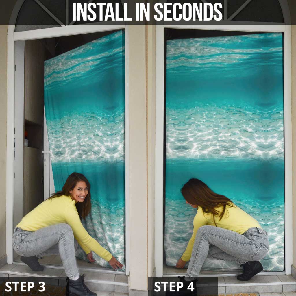 Striped Bass Fishing Door Cover with Underwater Ocean Scene and Teal Water Pattern - Wonder Print Shop