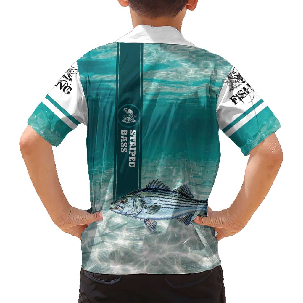 Striped Bass Fishing Family Matching Long Sleeve Bodycon Dress and Hawaiian Shirt with Underwater Ocean Scene and Teal Water Pattern - Wonder Print Shop