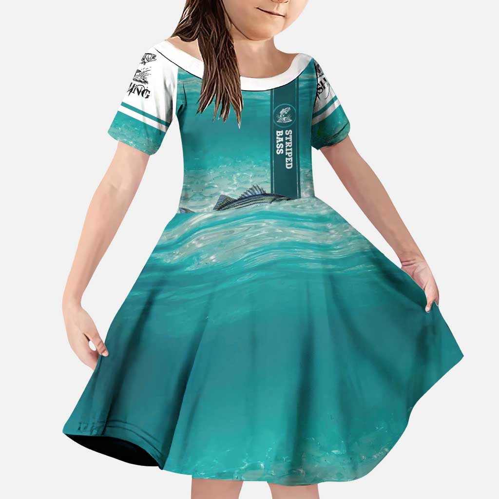 Striped Bass Fishing Family Matching Long Sleeve Bodycon Dress and Hawaiian Shirt with Underwater Ocean Scene and Teal Water Pattern - Wonder Print Shop