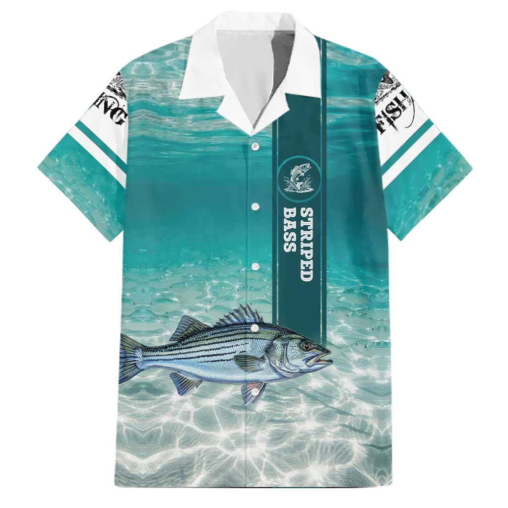 Striped Bass Fishing Family Matching Long Sleeve Bodycon Dress and Hawaiian Shirt with Underwater Ocean Scene and Teal Water Pattern - Wonder Print Shop