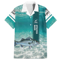 Striped Bass Fishing Family Matching Long Sleeve Bodycon Dress and Hawaiian Shirt with Underwater Ocean Scene and Teal Water Pattern - Wonder Print Shop