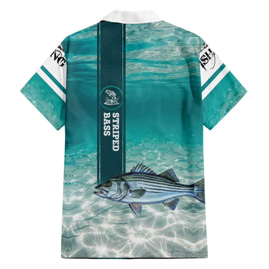 Striped Bass Fishing Family Matching Long Sleeve Bodycon Dress and Hawaiian Shirt with Underwater Ocean Scene and Teal Water Pattern - Wonder Print Shop
