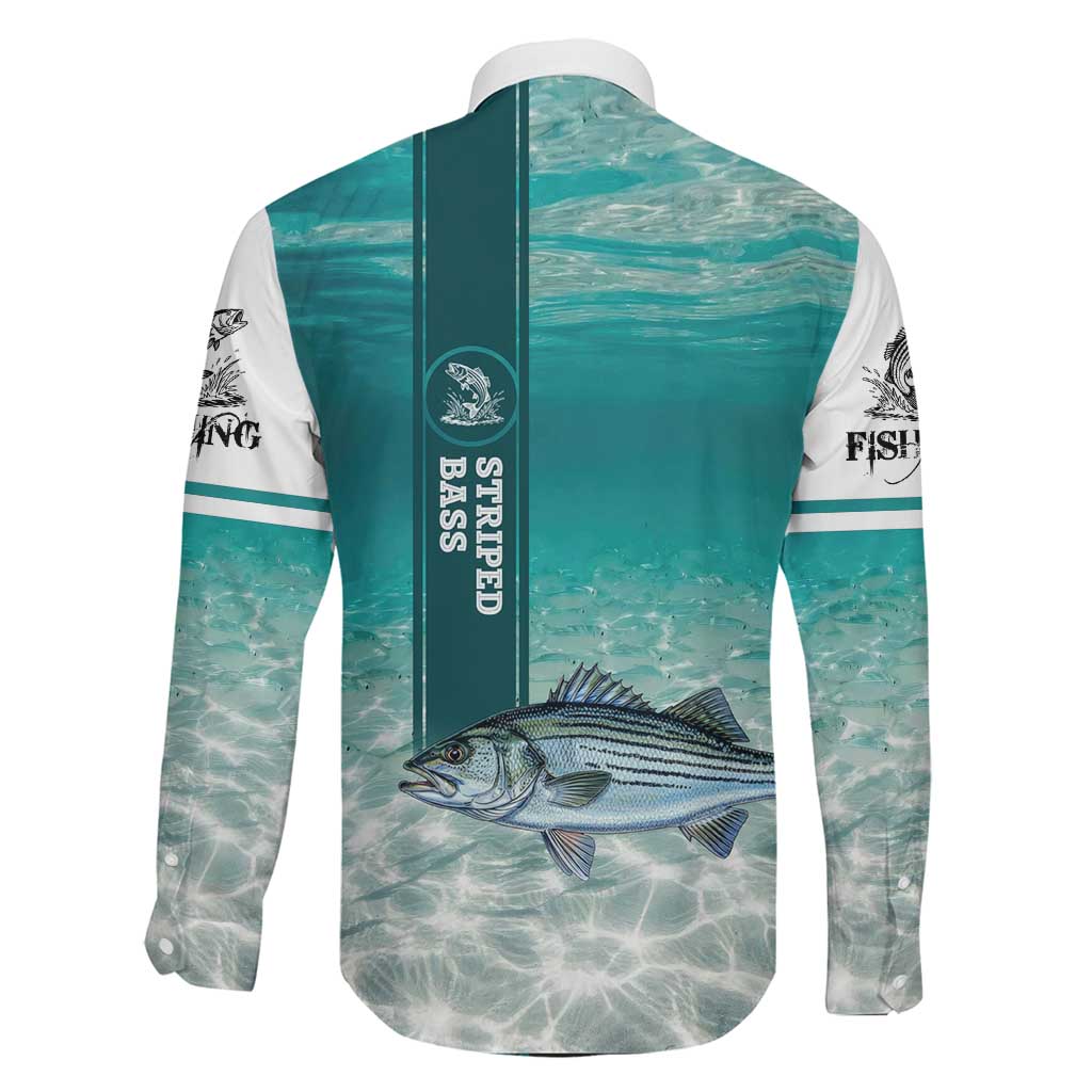 Striped Bass Fishing Family Matching Long Sleeve Bodycon Dress and Hawaiian Shirt with Underwater Ocean Scene and Teal Water Pattern - Wonder Print Shop