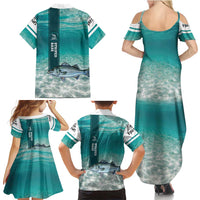 Striped Bass Fishing Family Matching Summer Maxi Dress and Hawaiian Shirt with Underwater Ocean Scene and Teal Water Pattern - Wonder Print Shop