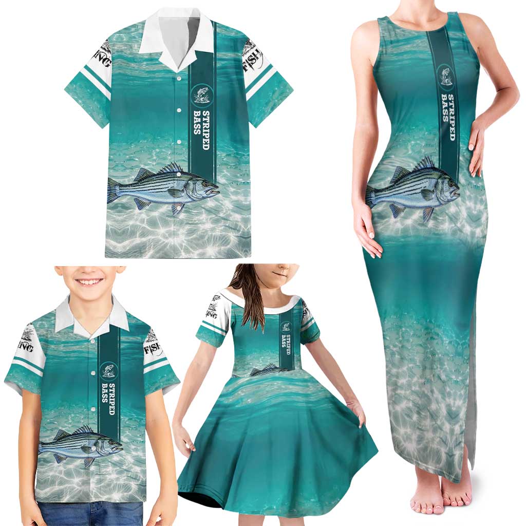 Striped Bass Fishing Family Matching Tank Maxi Dress and Hawaiian Shirt with Underwater Ocean Scene and Teal Water Pattern - Wonder Print Shop