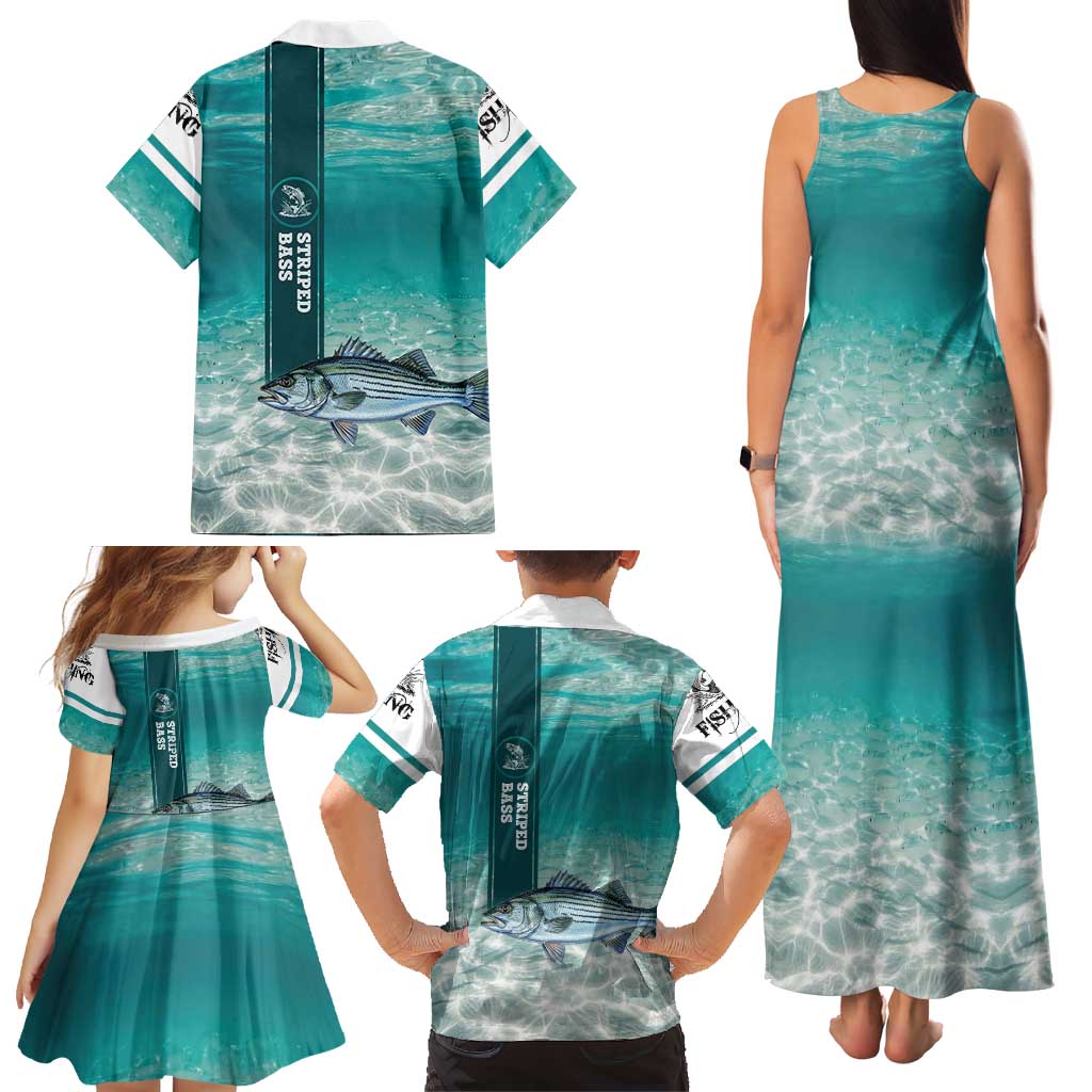 Striped Bass Fishing Family Matching Tank Maxi Dress and Hawaiian Shirt with Underwater Ocean Scene and Teal Water Pattern - Wonder Print Shop