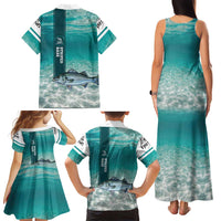 Striped Bass Fishing Family Matching Tank Maxi Dress and Hawaiian Shirt with Underwater Ocean Scene and Teal Water Pattern - Wonder Print Shop