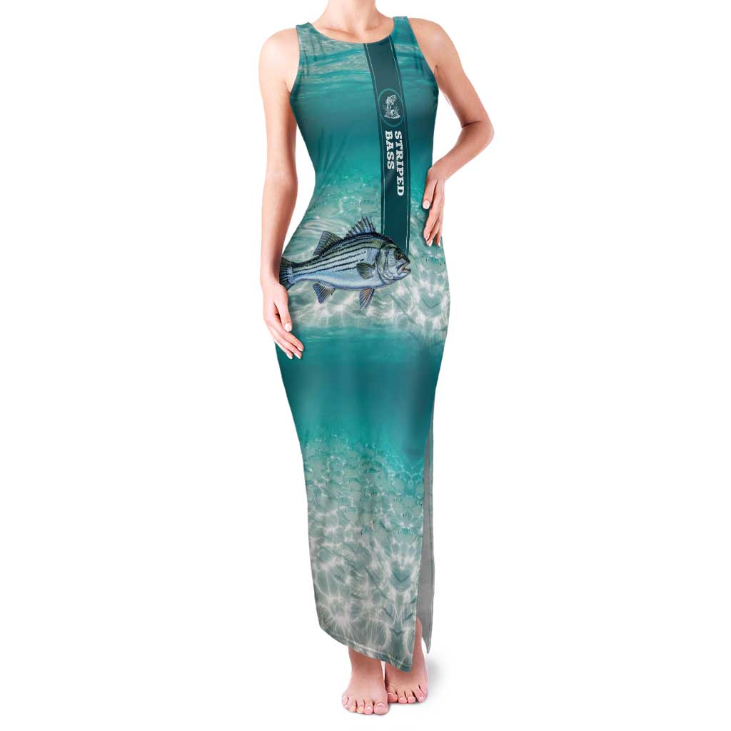Striped Bass Fishing Family Matching Tank Maxi Dress and Hawaiian Shirt with Underwater Ocean Scene and Teal Water Pattern - Wonder Print Shop