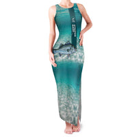 Striped Bass Fishing Family Matching Tank Maxi Dress and Hawaiian Shirt with Underwater Ocean Scene and Teal Water Pattern - Wonder Print Shop