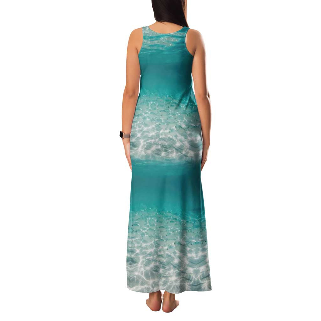 Striped Bass Fishing Family Matching Tank Maxi Dress and Hawaiian Shirt with Underwater Ocean Scene and Teal Water Pattern - Wonder Print Shop