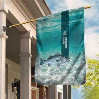 Striped Bass Fishing Garden Flag with Underwater Ocean Scene and Teal Water Pattern - Wonder Print Shop
