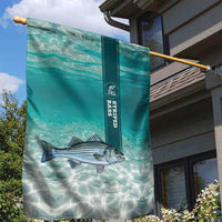 Striped Bass Fishing Garden Flag with Underwater Ocean Scene and Teal Water Pattern - Wonder Print Shop