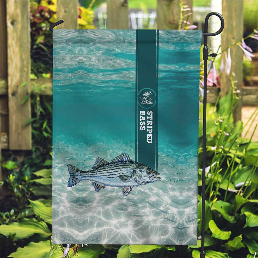 Striped Bass Fishing Garden Flag with Underwater Ocean Scene and Teal Water Pattern - Wonder Print Shop