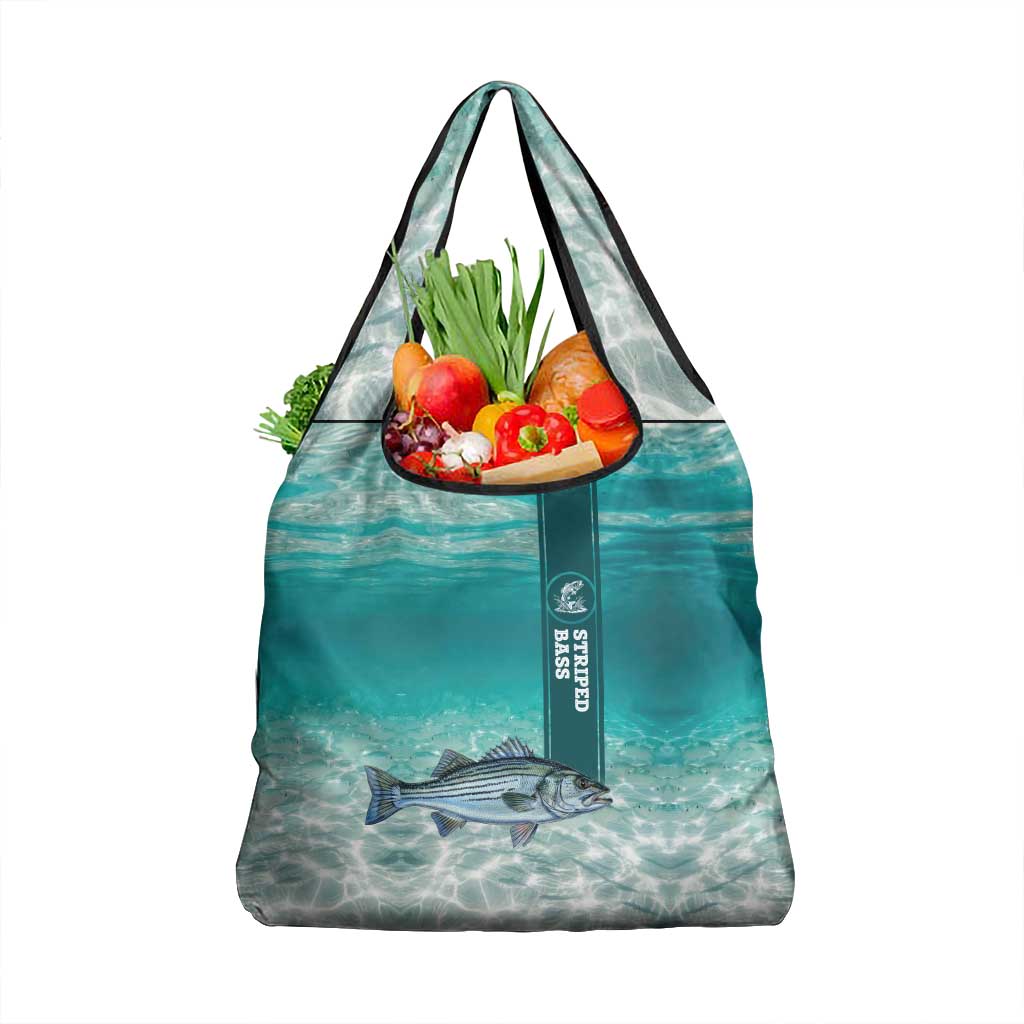 Striped Bass Fishing Grocery Bag with Underwater Ocean Scene and Teal Water Pattern - Wonder Print Shop