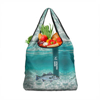 Striped Bass Fishing Grocery Bag with Underwater Ocean Scene and Teal Water Pattern - Wonder Print Shop