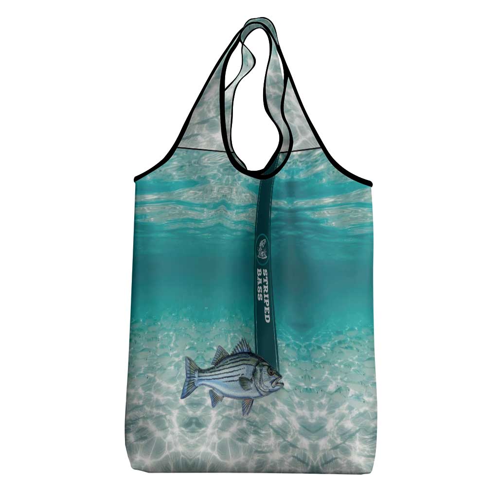 Striped Bass Fishing Grocery Bag with Underwater Ocean Scene and Teal Water Pattern - Wonder Print Shop